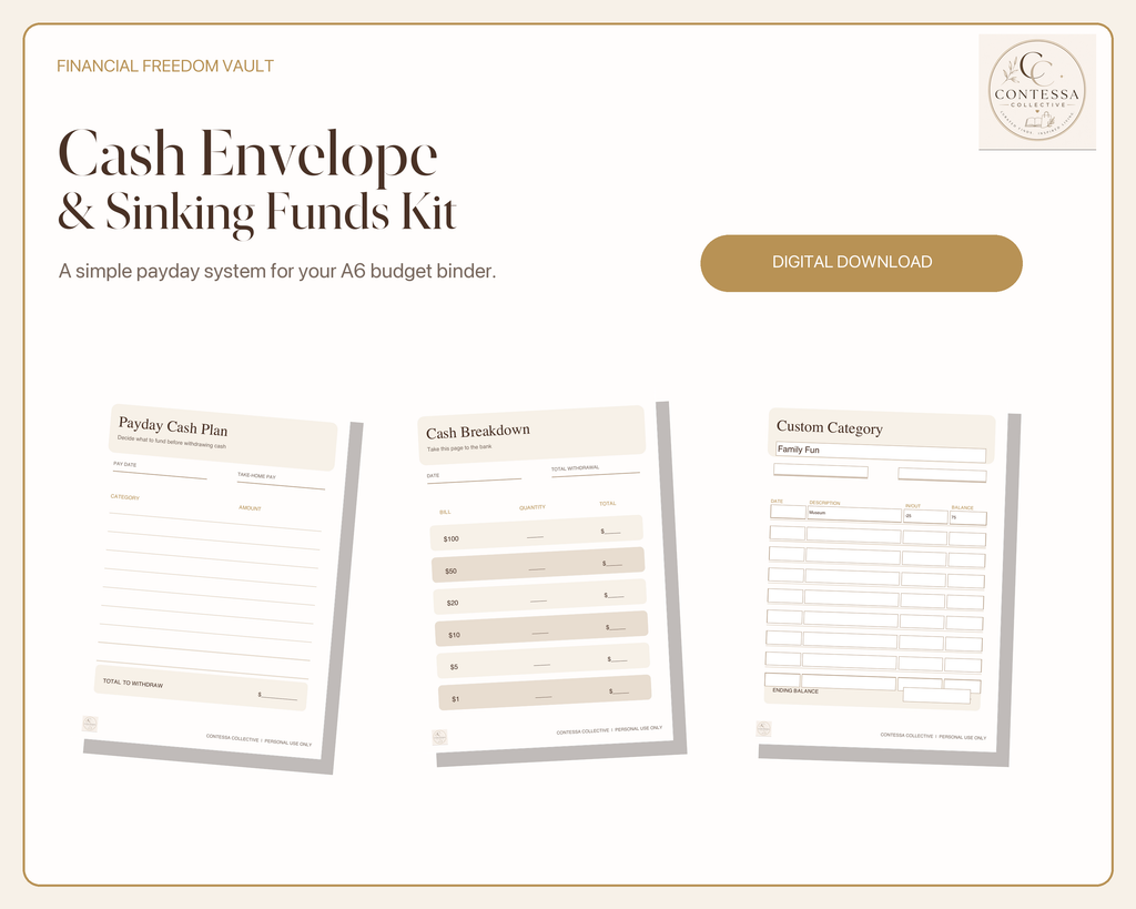 Cash Envelope & Sinking Funds A6 Binder Kit - Printable + Fillable