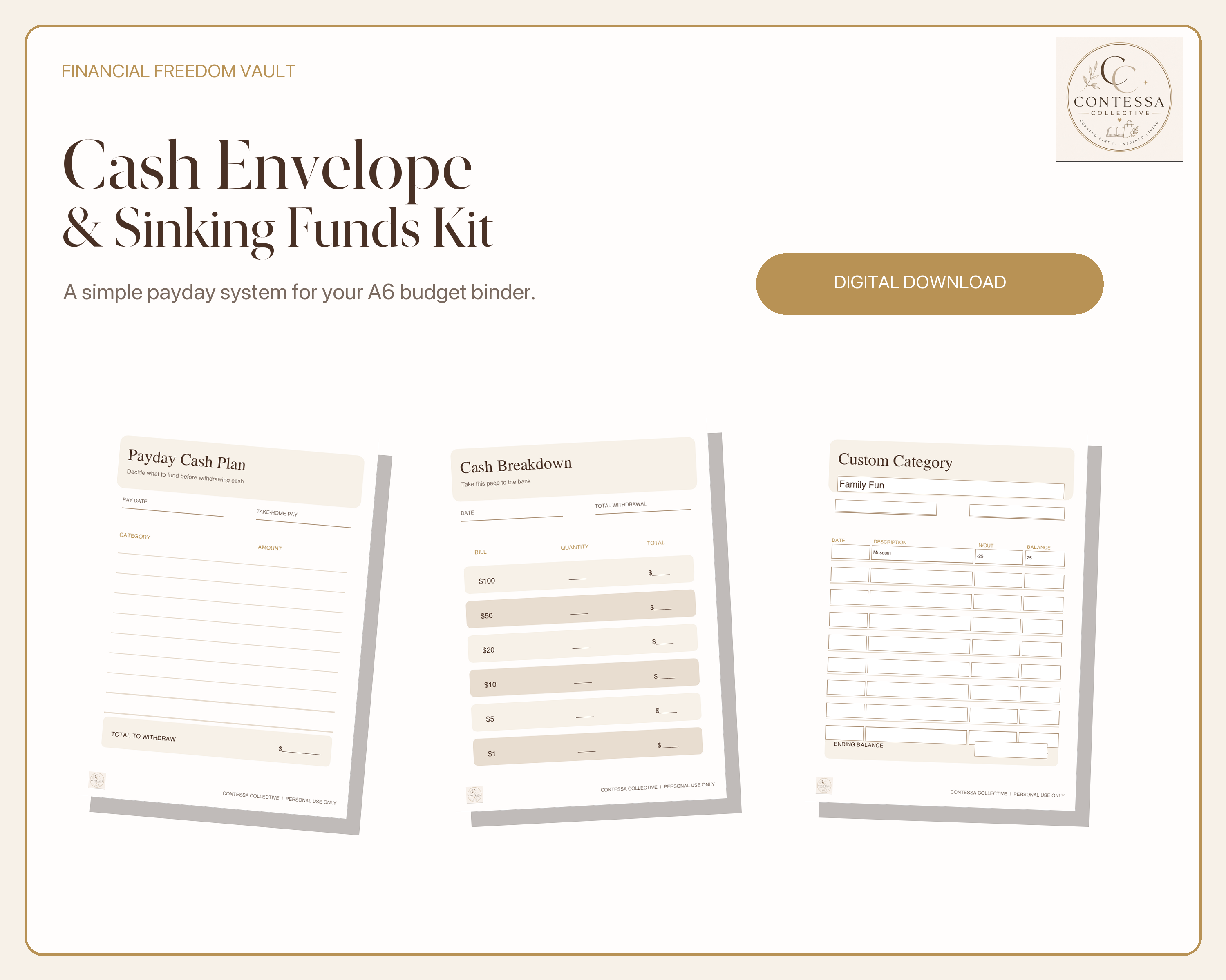 Cash Envelope & Sinking Funds A6 Binder Kit - Printable + Fillable