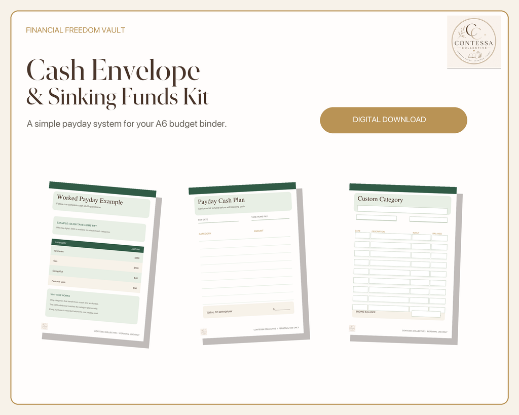 Cash Envelope & Sinking Funds A6 Binder Kit - Printable + Fillable