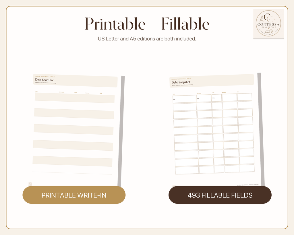 Debt Payoff Accelerator - Printable + Fillable Snowball & Avalanche Planner