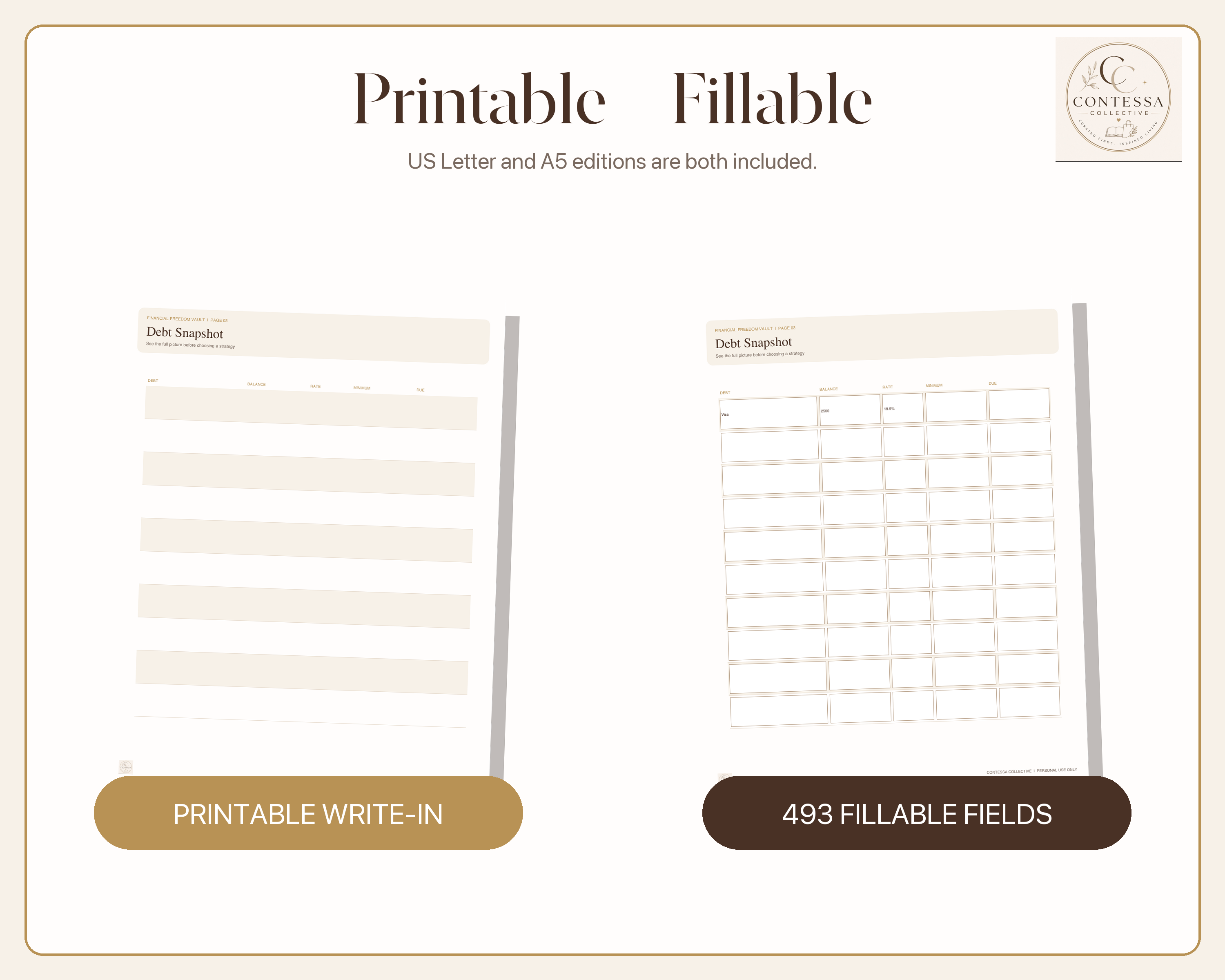 Debt Payoff Accelerator - Printable + Fillable Snowball & Avalanche Planner