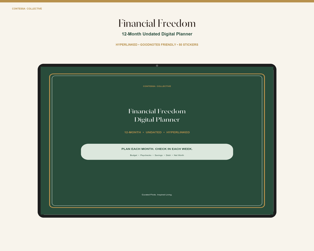Financial Freedom 12-Month Undated Hyperlinked Digital Planner + Stickers