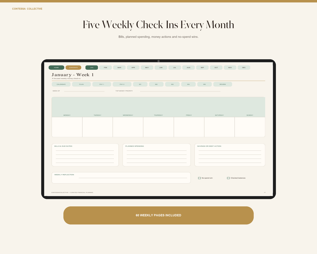 Financial Freedom 12-Month Undated Hyperlinked Digital Planner + Stickers