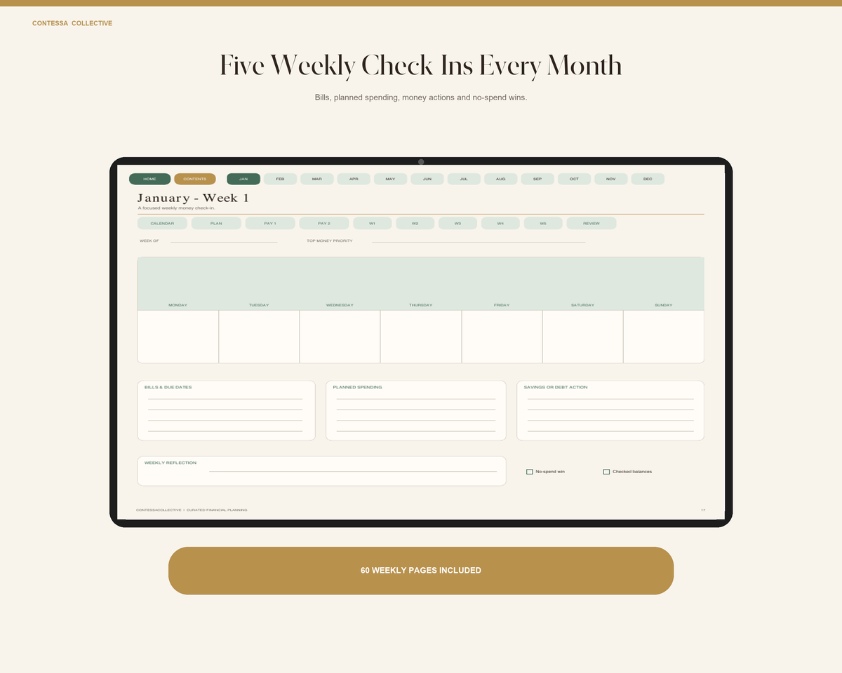 Financial Freedom 12-Month Undated Hyperlinked Digital Planner + Stickers