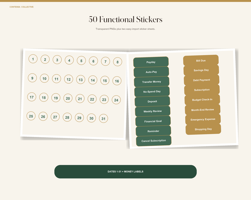 Financial Freedom 12-Month Undated Hyperlinked Digital Planner + Stickers