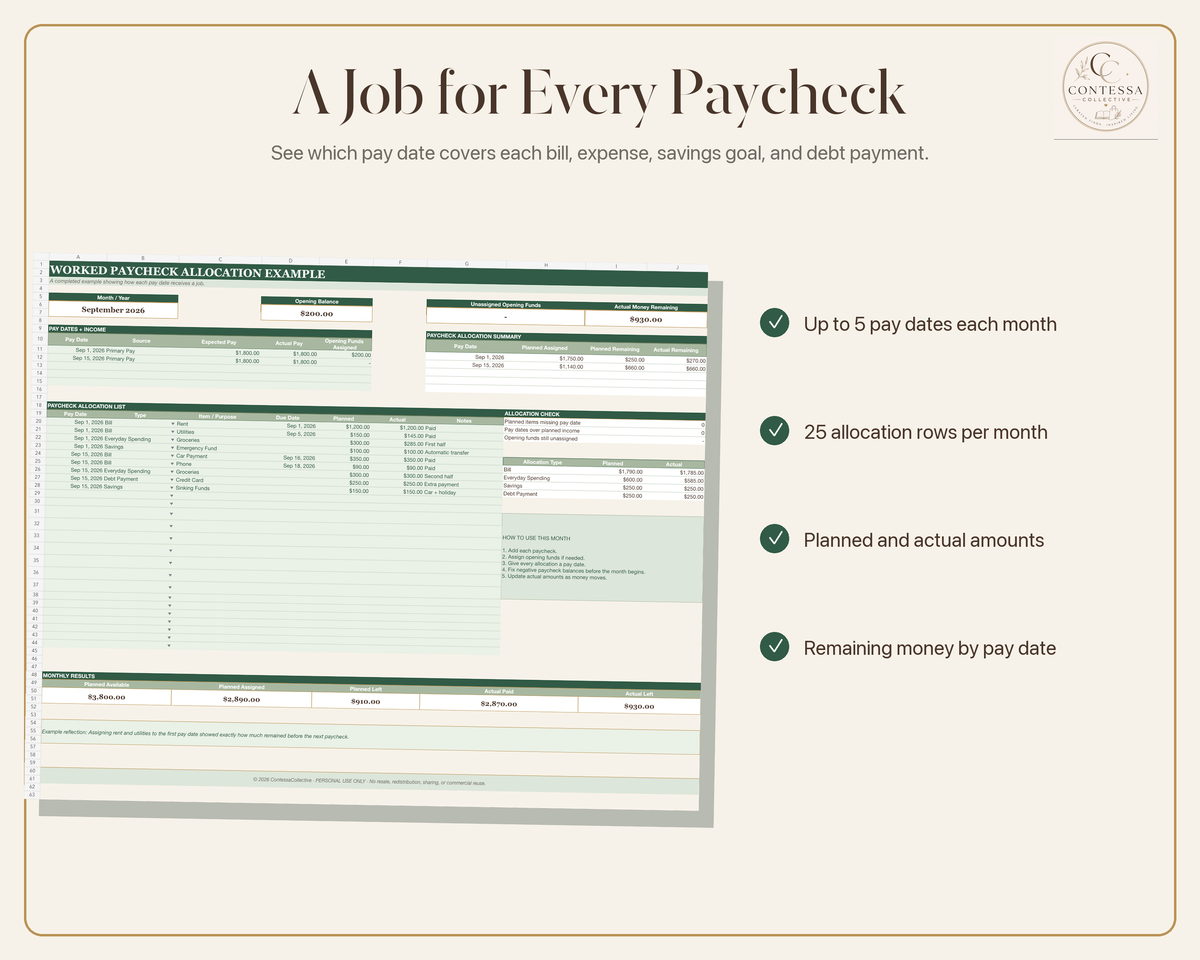 Monthly Paycheck Allocation System | Excel Budget Planner