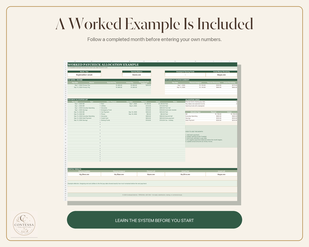Monthly Paycheck Allocation System | Excel Budget Planner