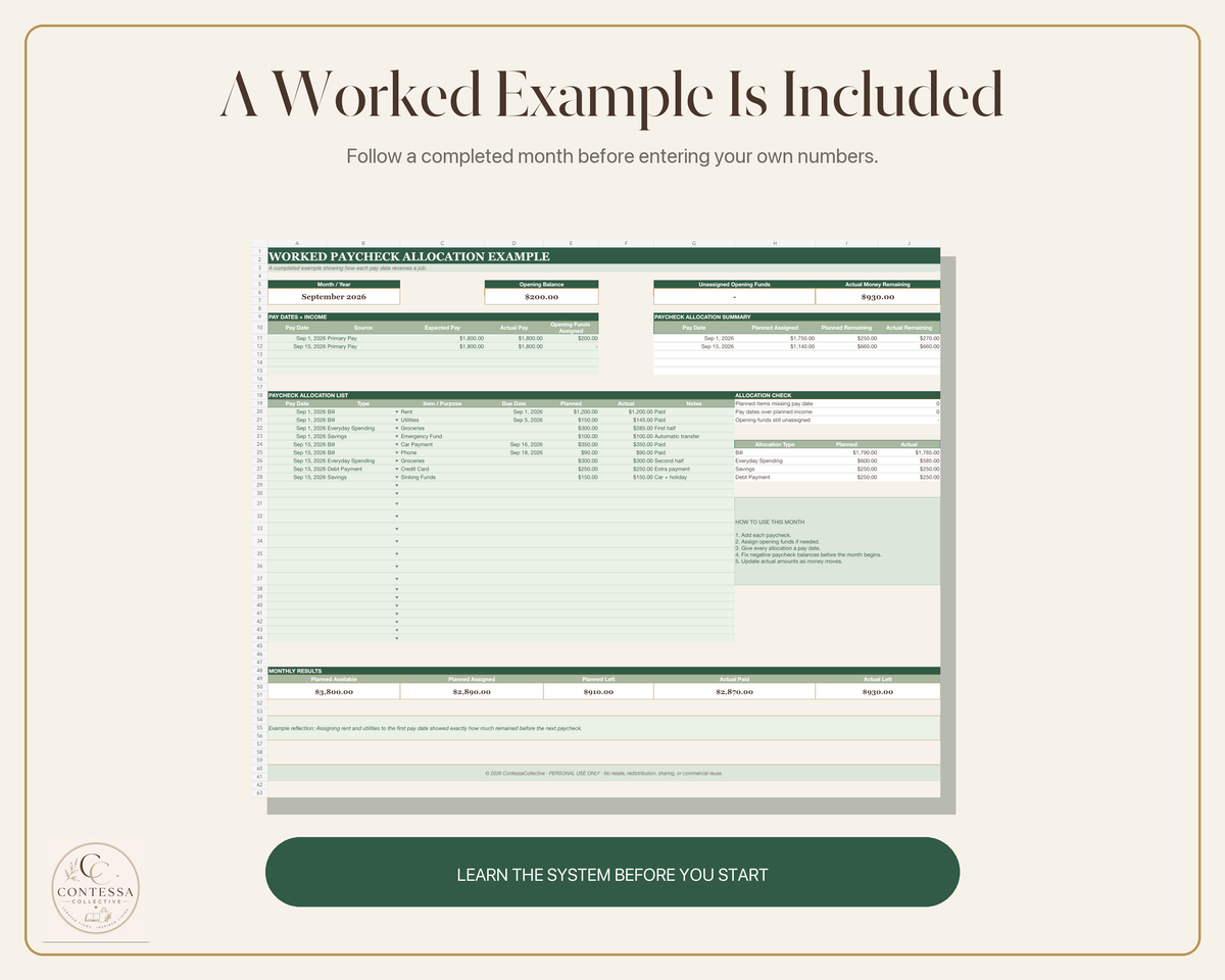 Monthly Paycheck Allocation System | Excel Budget Planner