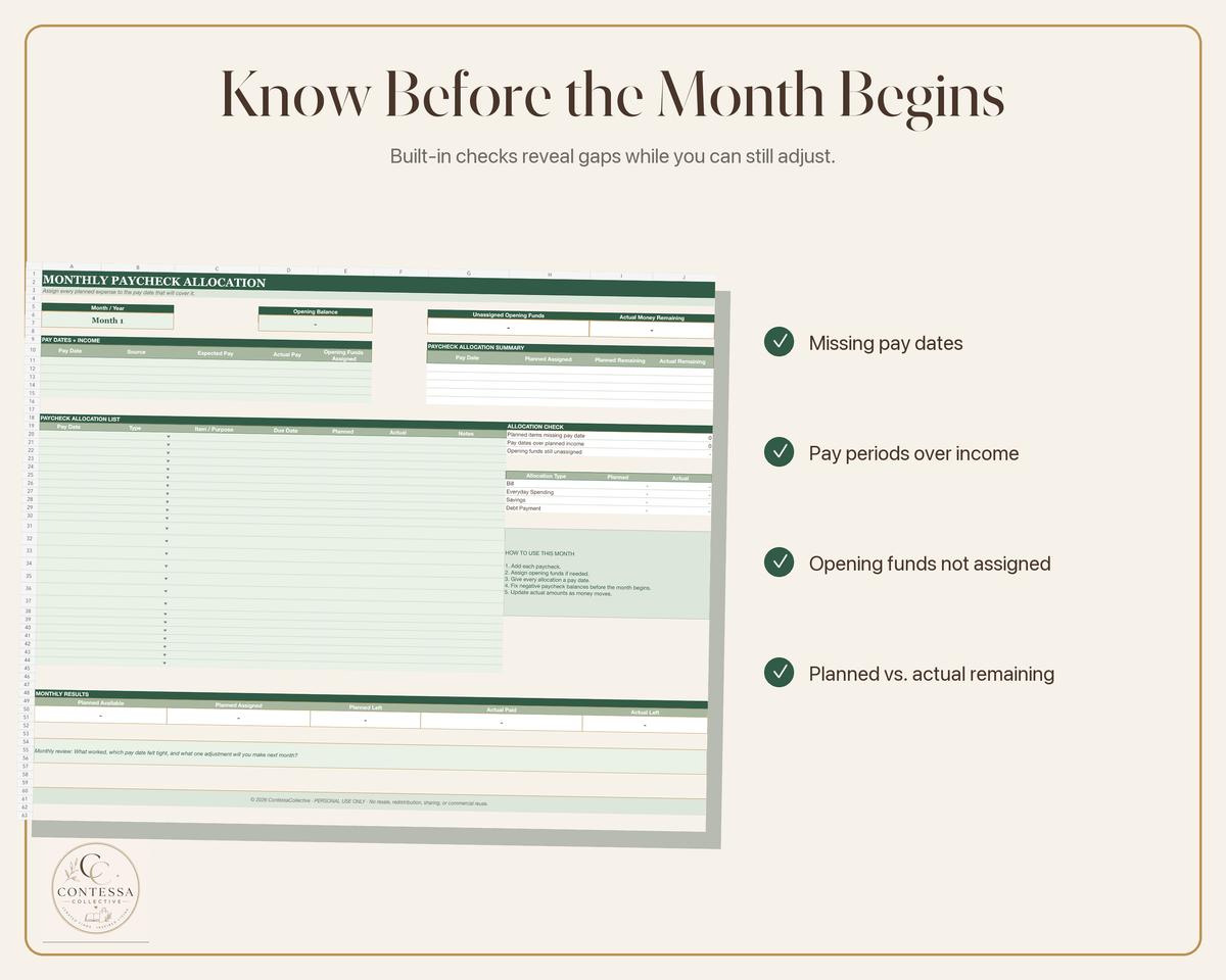 Monthly Paycheck Allocation System | Excel Budget Planner