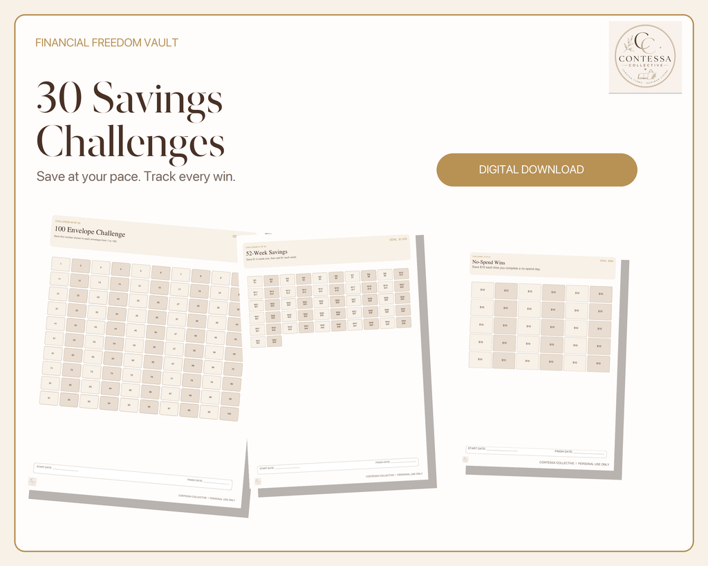 Financial Freedom Savings Challenge Vault - 30 Printable Challenges