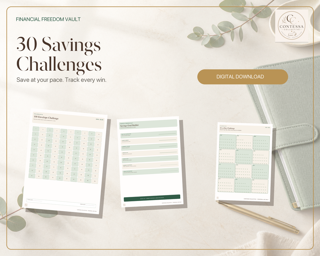 Financial Freedom Savings Challenge Vault - 30 Printable Challenges