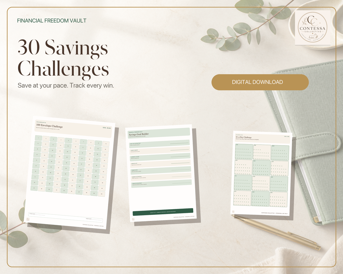 Financial Freedom Savings Challenge Vault - 30 Printable Challenges