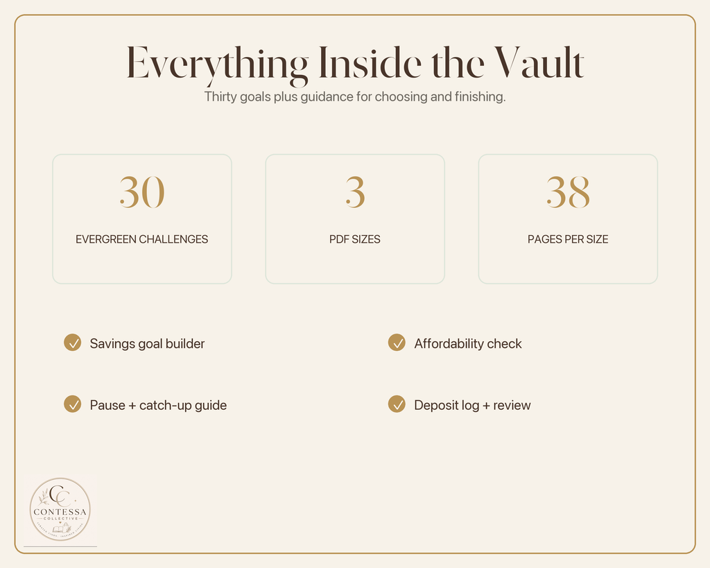 Financial Freedom Savings Challenge Vault - 30 Printable Challenges