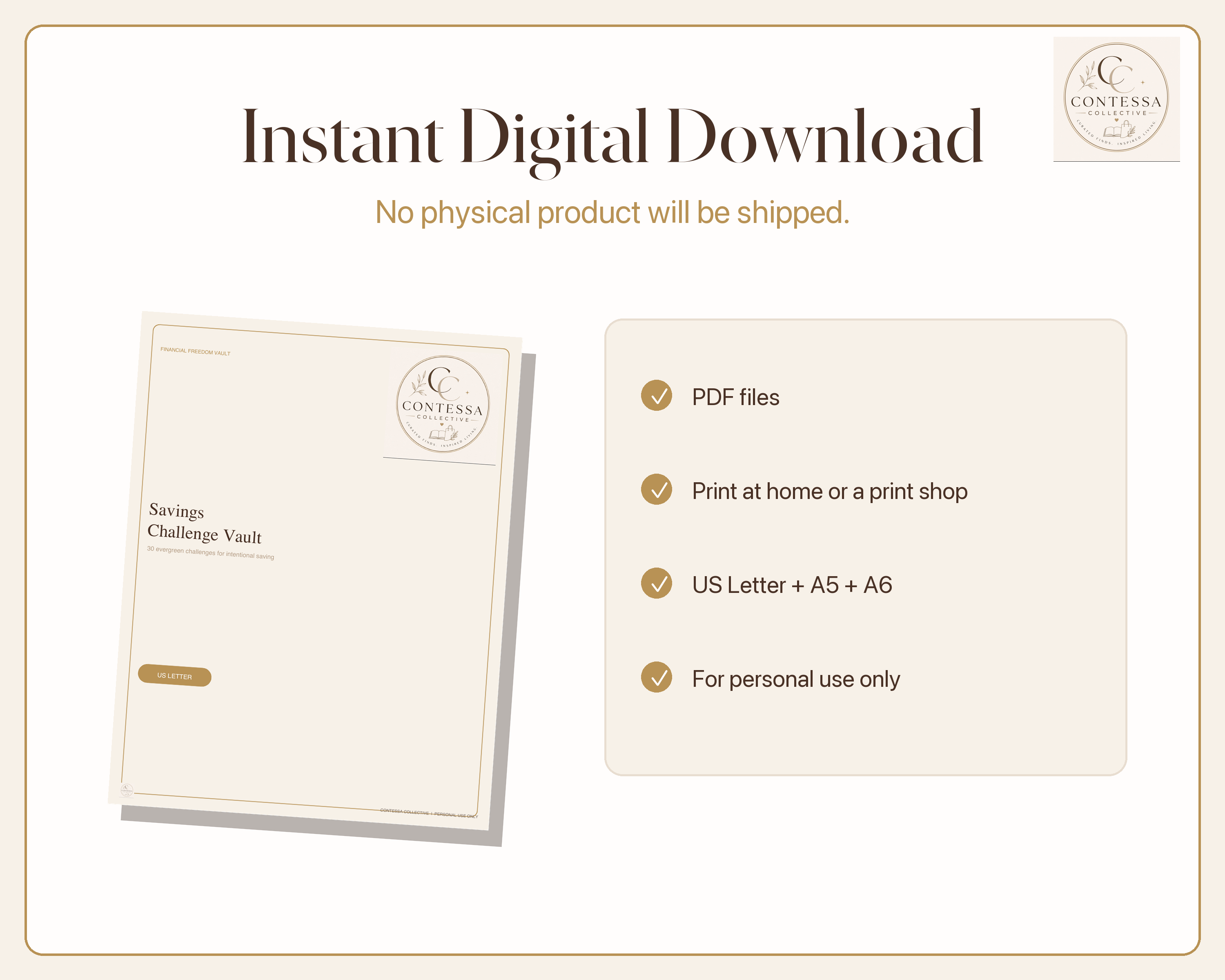 Financial Freedom Savings Challenge Vault - 30 Printable Challenges