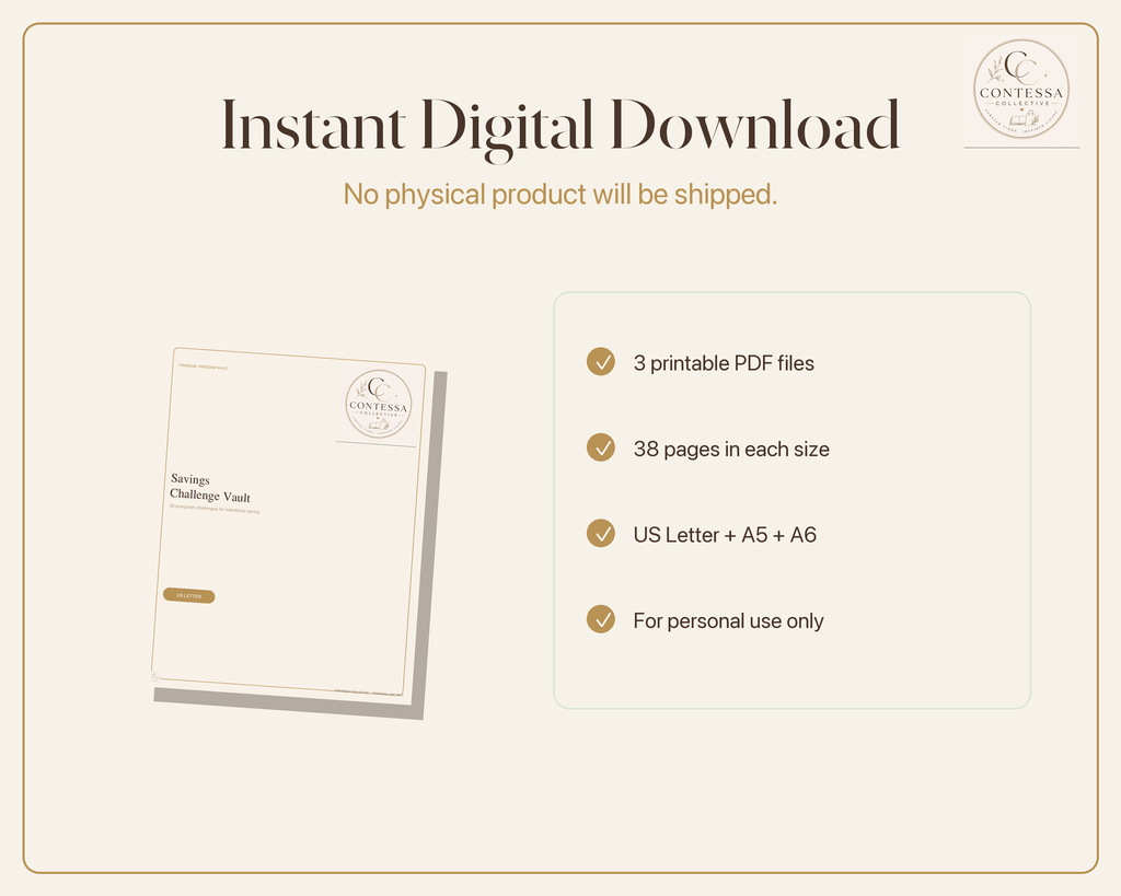 Financial Freedom Savings Challenge Vault - 30 Printable Challenges